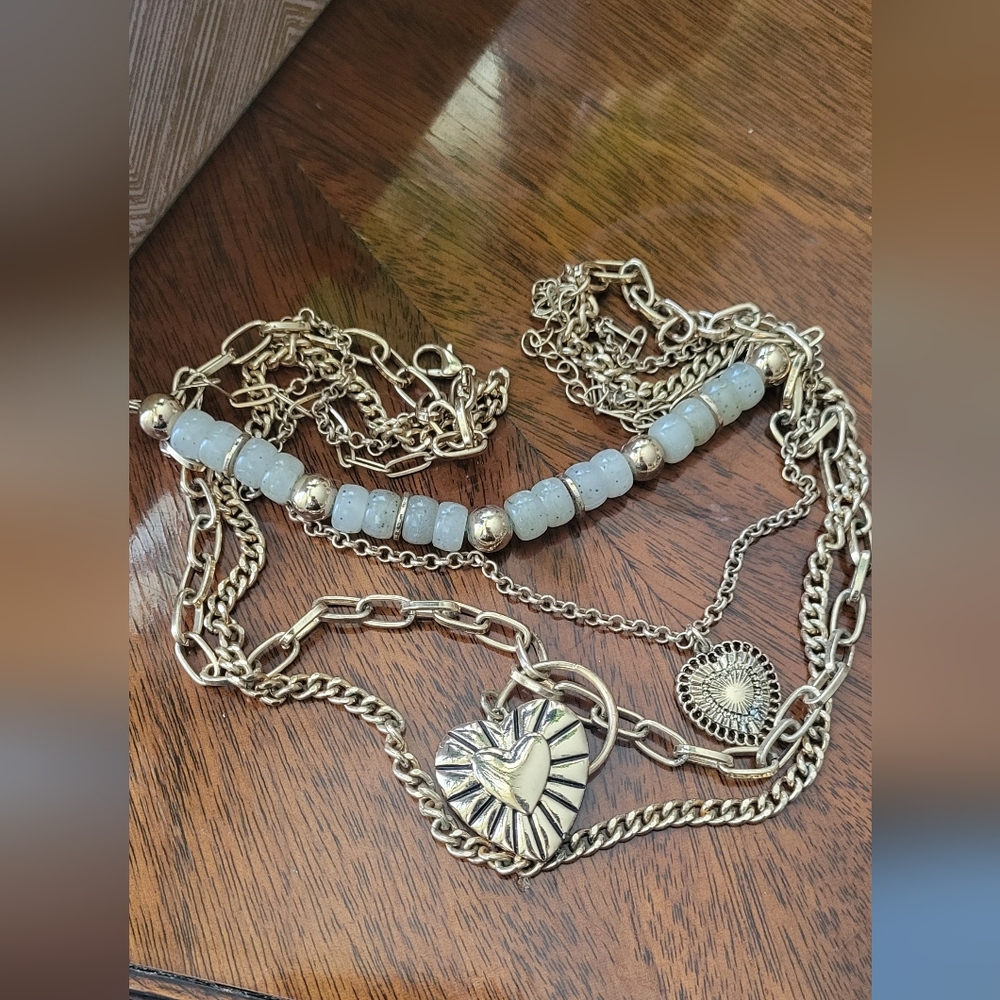 Gold Layered Necklace with Heart Pendant - Picture 3 of 5